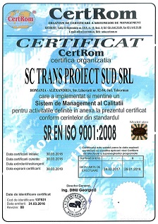 Certificat ISO 9001 – Trans Proiect Sud
